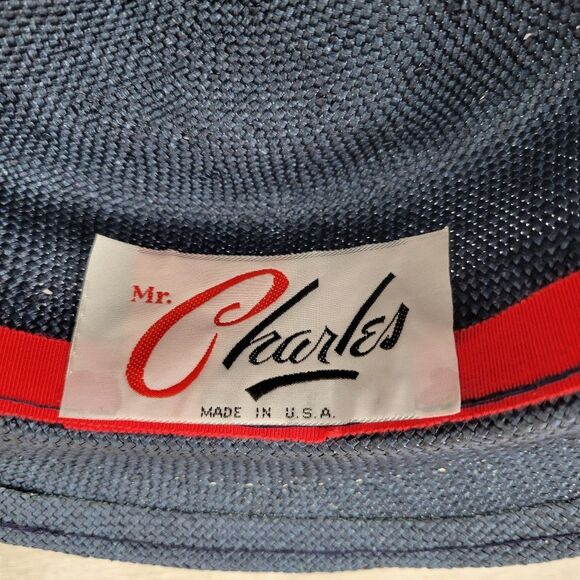 Mr Charles Vintage Navy Feathered Women's Hat With Net Veil Church Derby Straw - Picture 14 of 14